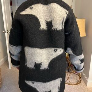 Cozy Black and Gray Cardigan with Polar Bear Design